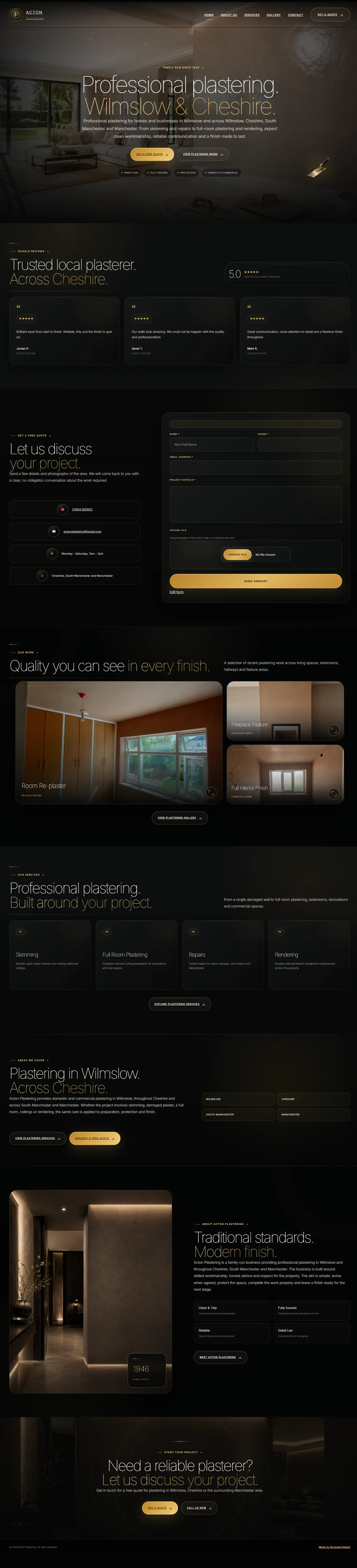 Full Acton Plastering homepage design